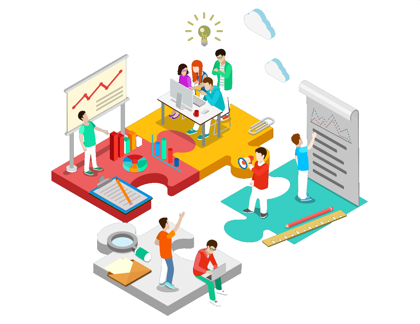 Team working on blueprints